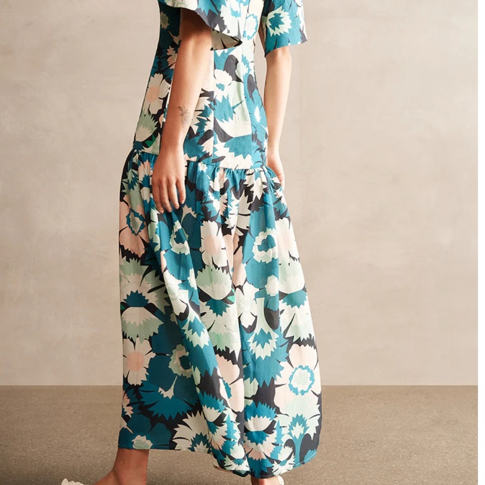 NWT Adriana Degreas Flower Power Puff Sleeve Long Dress Size Small - Picture 2 of 8